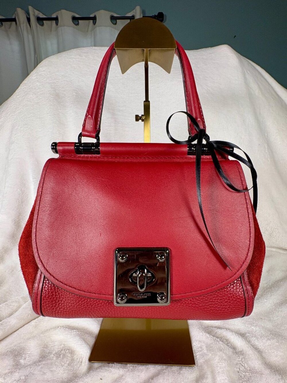 Vintage Coach Drifter Satchel: Mixed Leather Suede Cherry Top Handle Bag/Chain